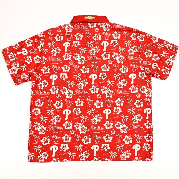 Philadelphia Phillies Hawaiian Shirt Red Floral Chevrolet SGA Mens Size Large - Picture 7 of 8